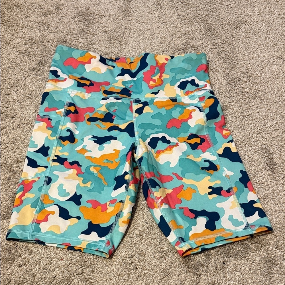 Champion Camo Biker Shorts - Blue, Orange, Yellow